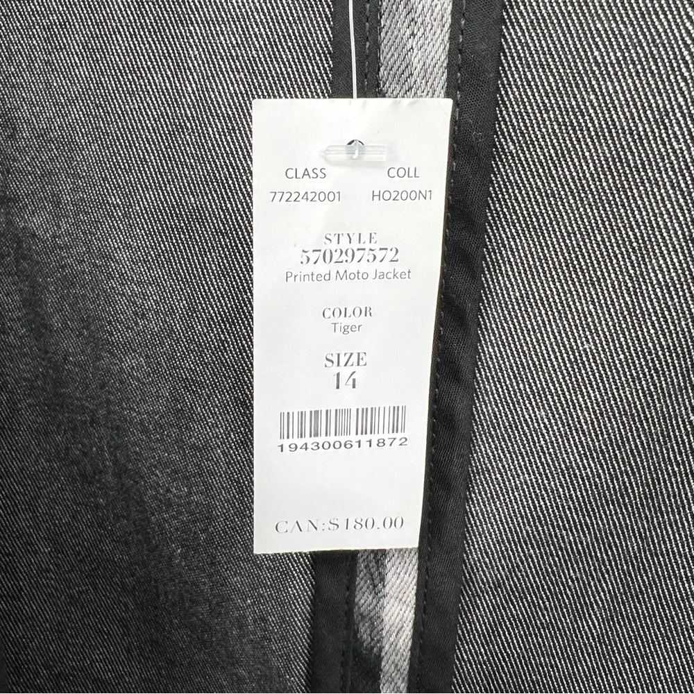 White House Black Market Jacket Womens Size 14 Black & Gray Zebra Print Moto NWT - Picture 14 of 16